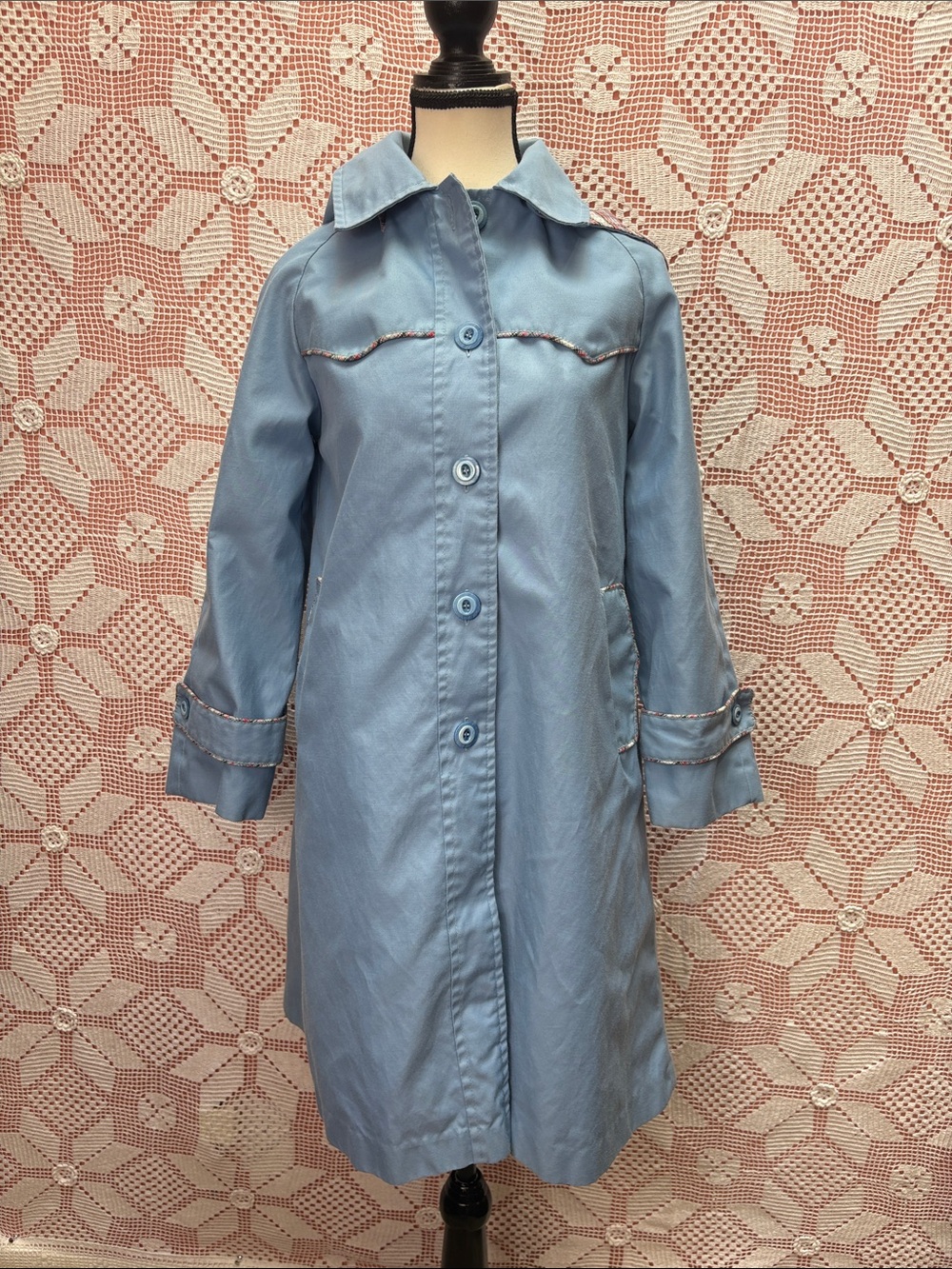 1970’s Vintage Sears 7/16 Boutique Blue Hooded Coat Sz Sm